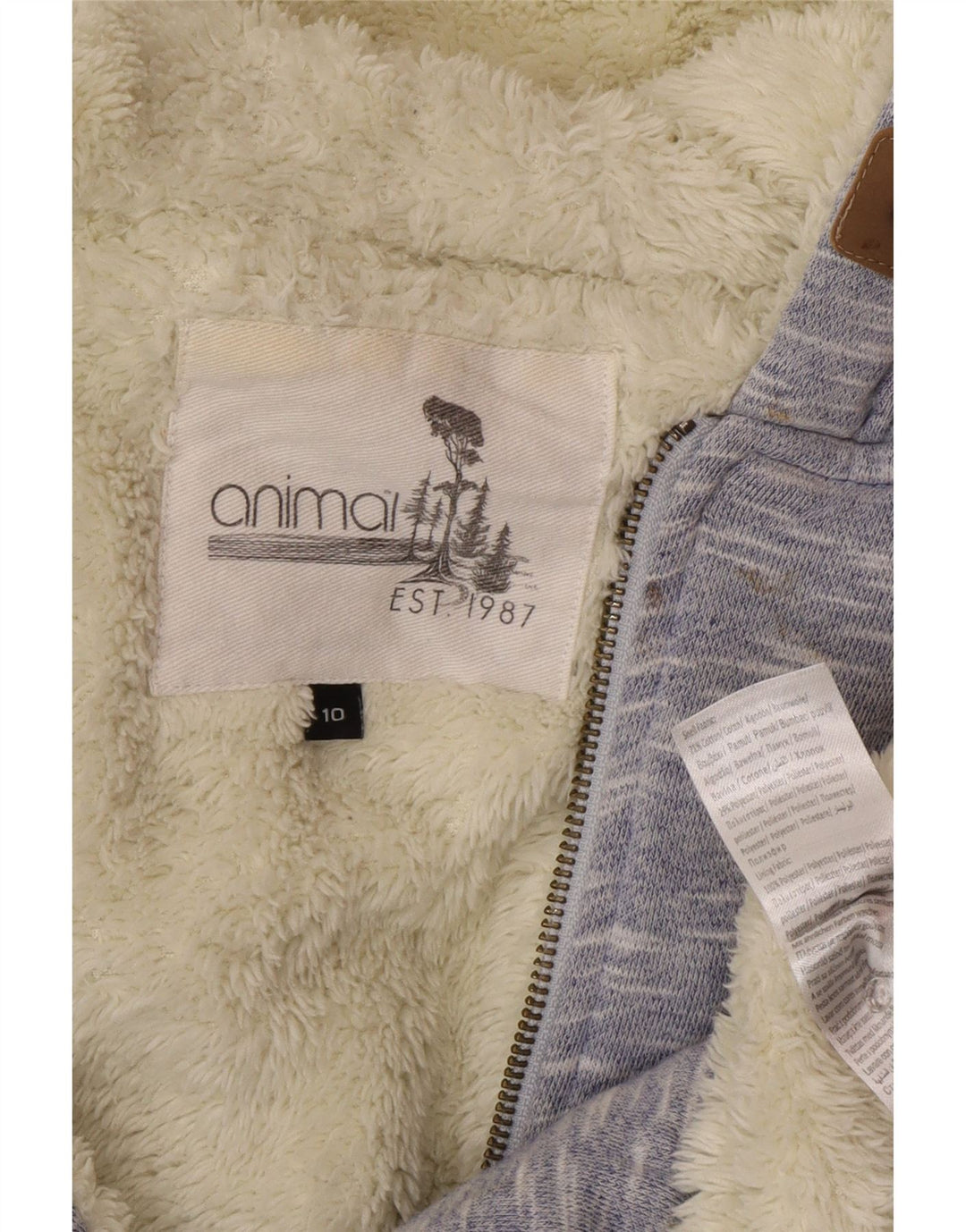 Animal Veste Sherpa à capuche pour femme UK 10 Petit coton moucheté bleu