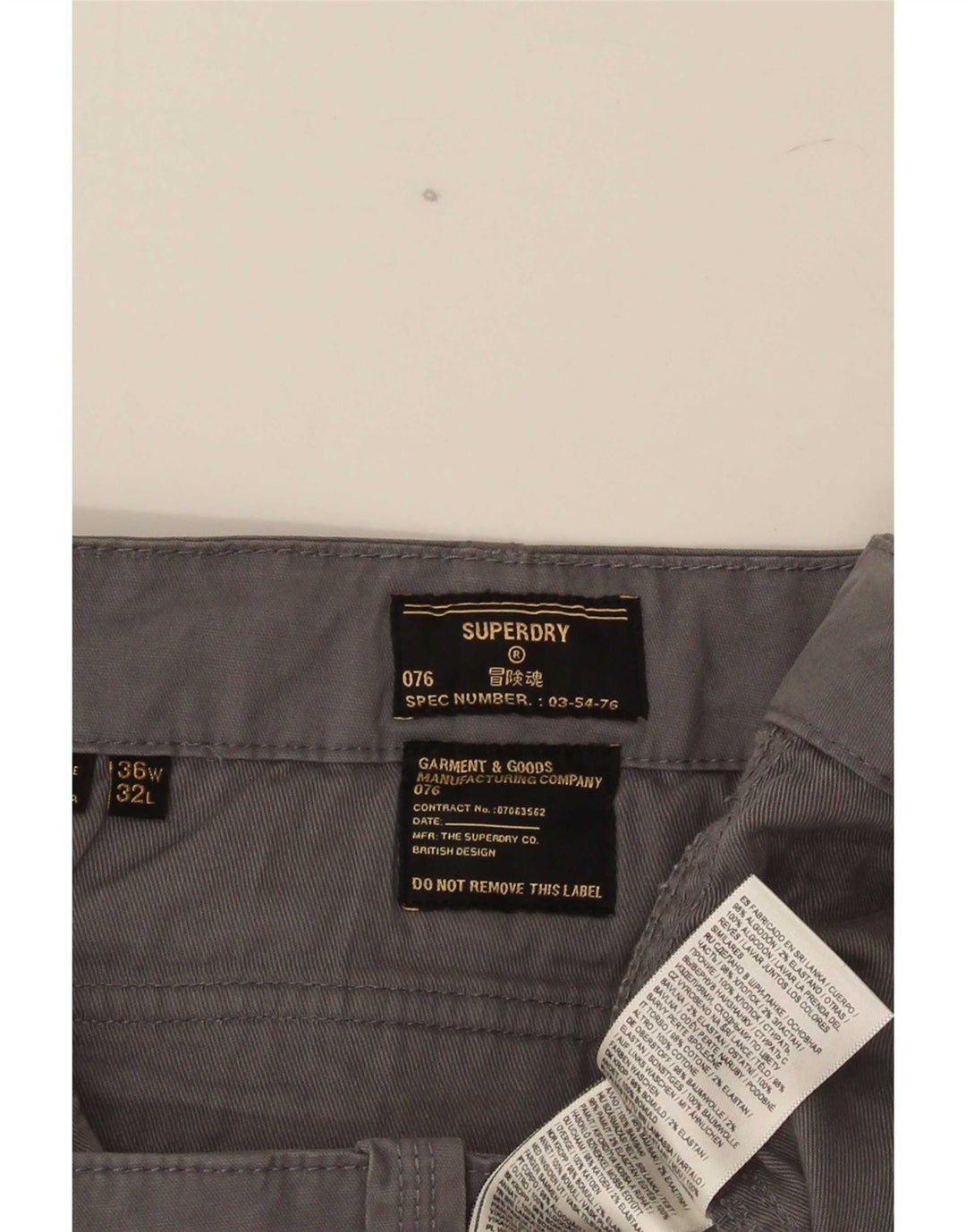 Superdry Pantalon Cargo Slim W36 L32 Gris Coton Homme