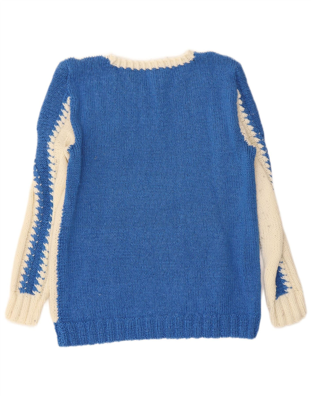 VINTAGE Pull col V femme UK 10 Petit colorblock bleu