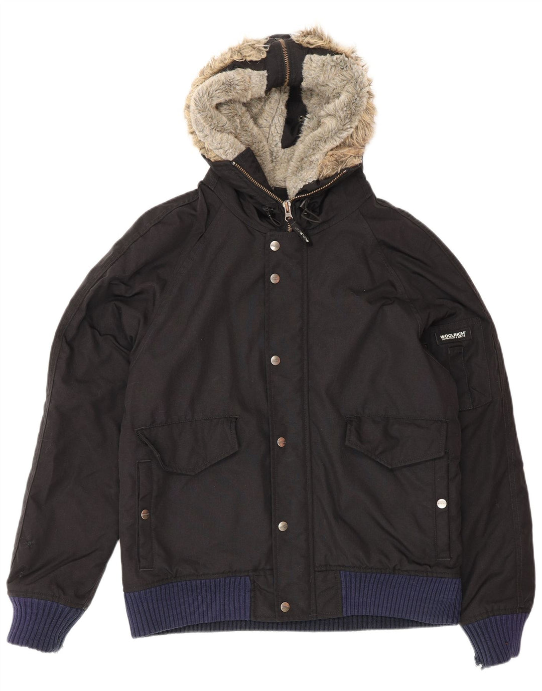 Woolrich Veste coupe-vent à capuche pour homme UK 40 Large Noir