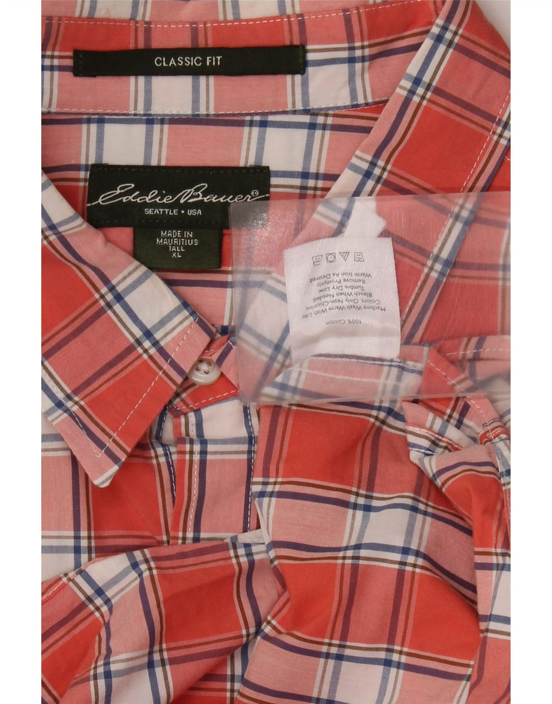 EDDIE BAUER Chemise classique pour homme XL en coton à carreaux orange