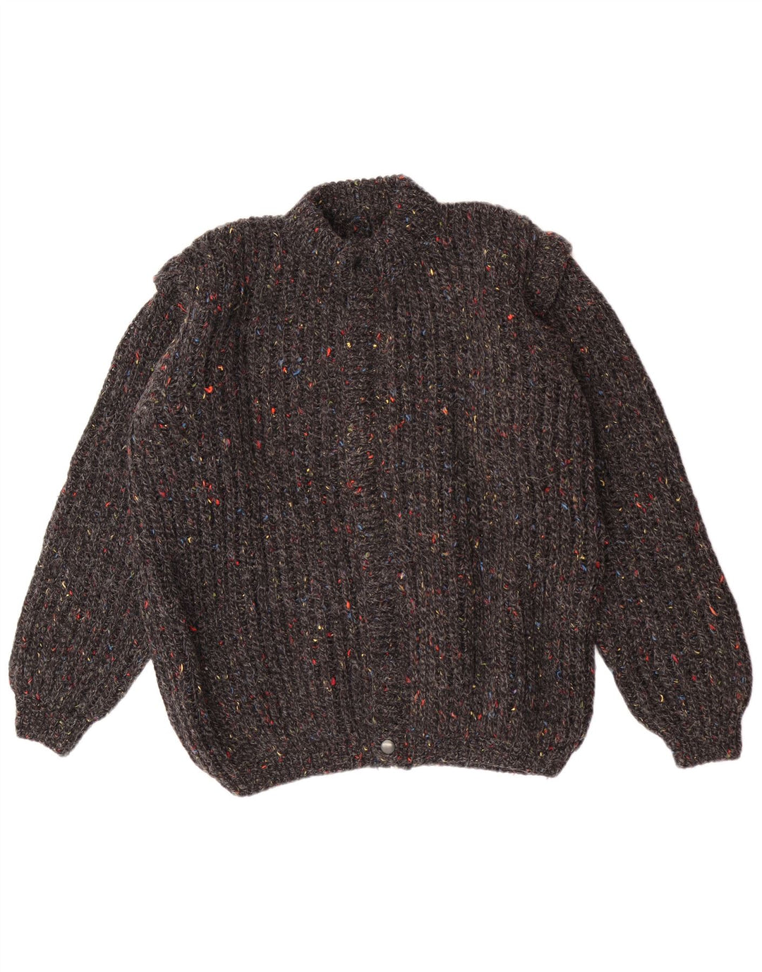 vintage Mens Cardigan Sweater Moyen Gris Moucheté Classique