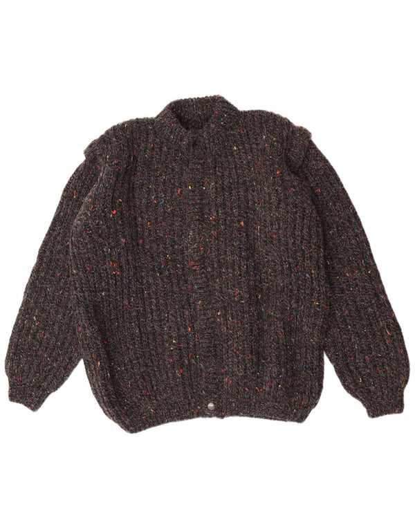 vintage Mens Cardigan Sweater Moyen Gris Moucheté Classique