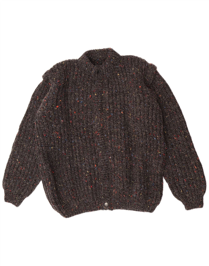 vintage Mens Cardigan Sweater Moyen Gris Moucheté Classique