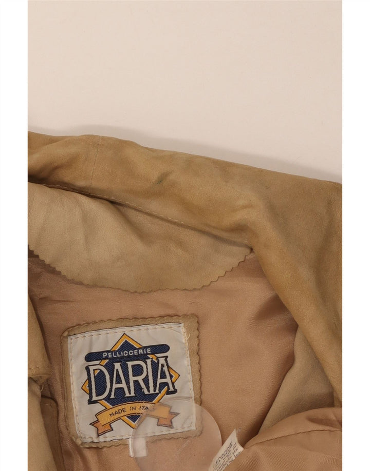 VINTAGE Manteau en Daim Femme IT 46 Grand Cuir Beige