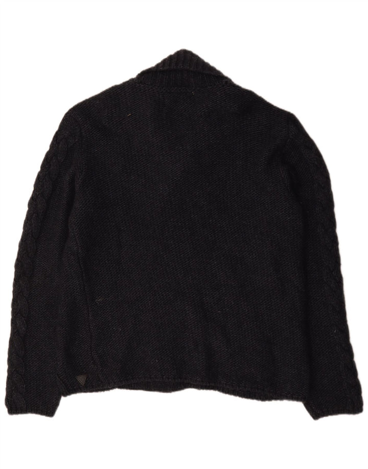 Guess Hommes Duffle Buttons Cardigan Pull Grand Noir Acrylique