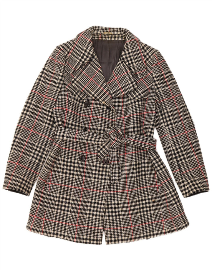vintage Femme Double Breasted Trench Coat IT 46 Grand Chèque Gris