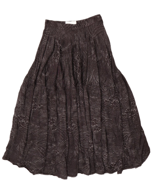 vintage Femmes Taille Haute Jupe Évasée Moyen W24 Noir Coton Floral