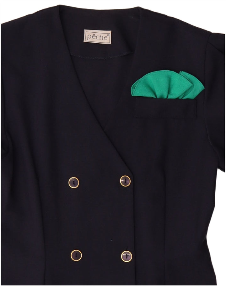 VINTAGE Femme Double Breasted Gaine Robe US 10 Grand Bleu Marine