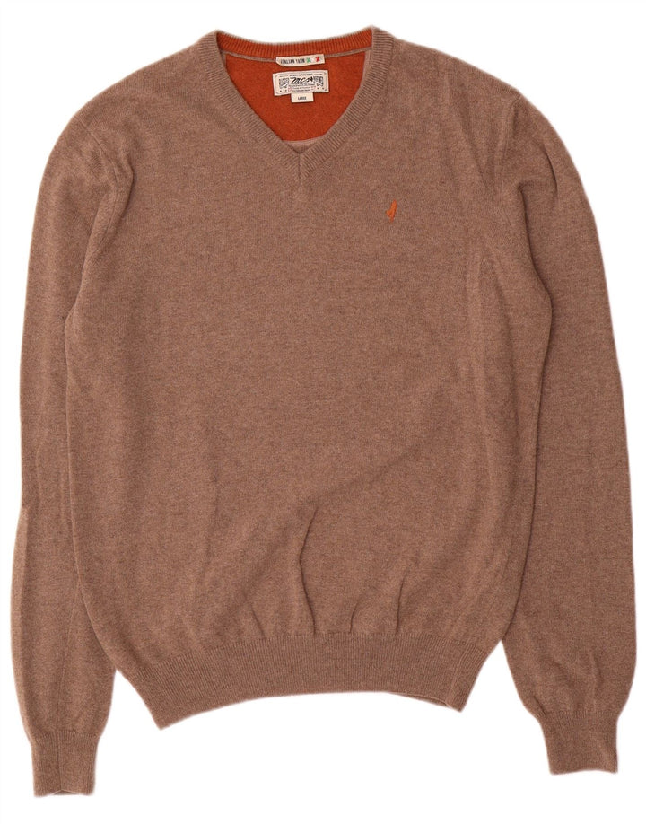 Marlboro Classics Pull col V pour homme en laine marron Taille L