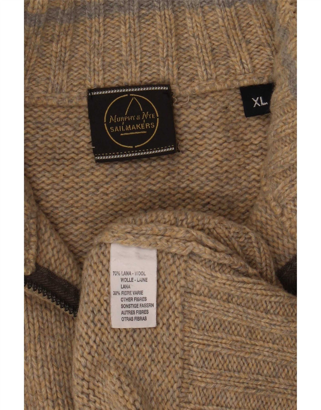 Murphy & Nye Pull col zippé pour homme XL en laine mouchetée beige