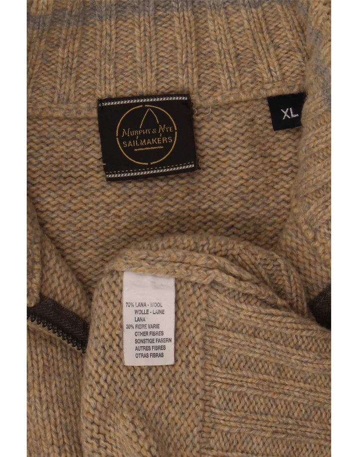 Murphy & Nye Pull col zippé pour homme XL en laine mouchetée beige
