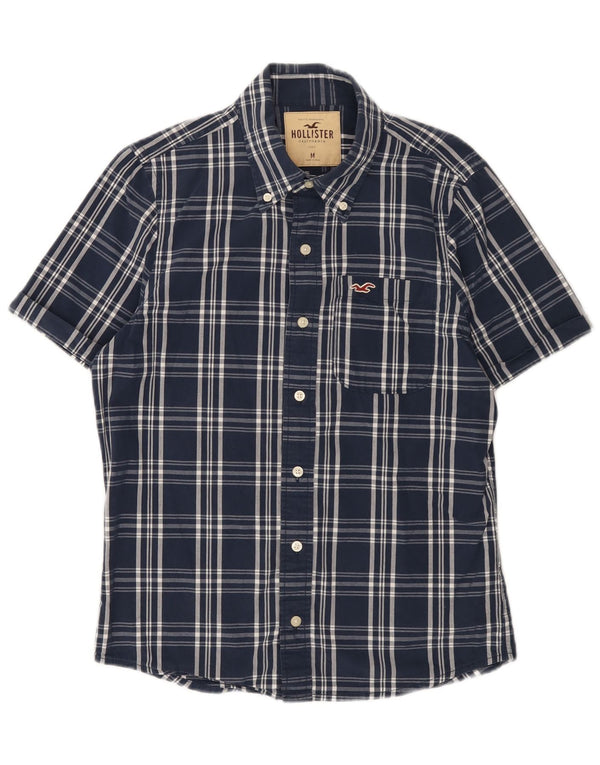 Hollister Chemise à manches courtes pour homme en coton à carreaux bleu marine moyen