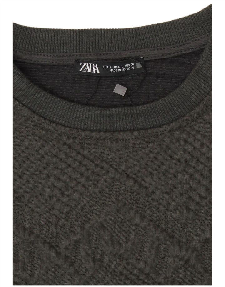 Zara Womens Crop Sweater UK 14 Large Gris Géométrique Polyester