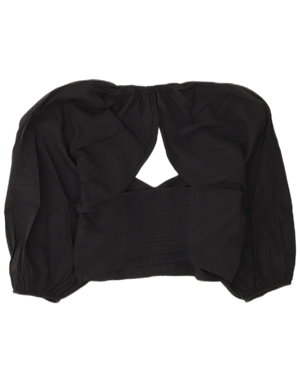 Zara Womens Crop Blouse Top UK 14 Grand Noir