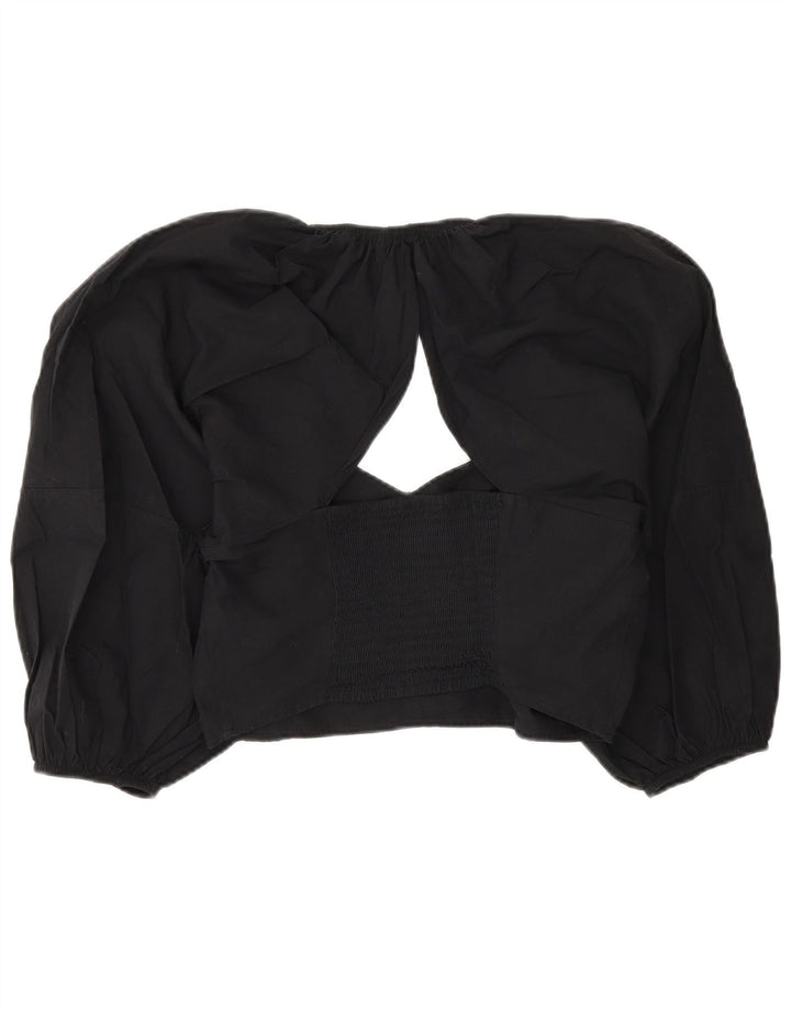Zara Womens Crop Blouse Top UK 14 Grand Noir