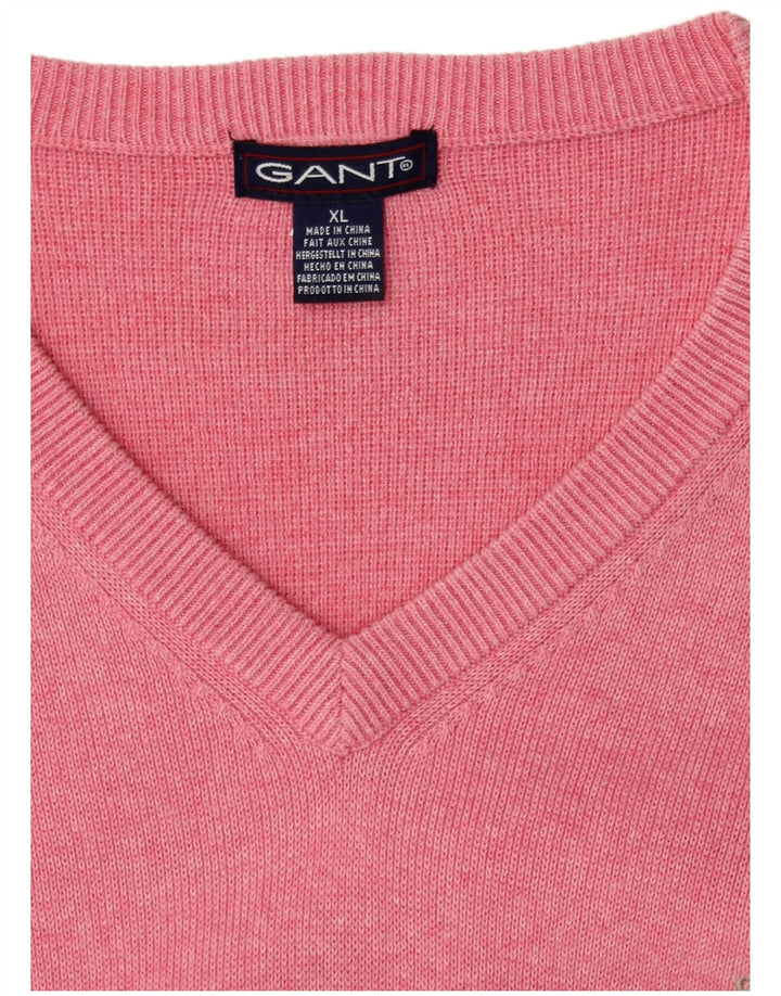 GANT Pull col V pour homme XL en coton moucheté rose