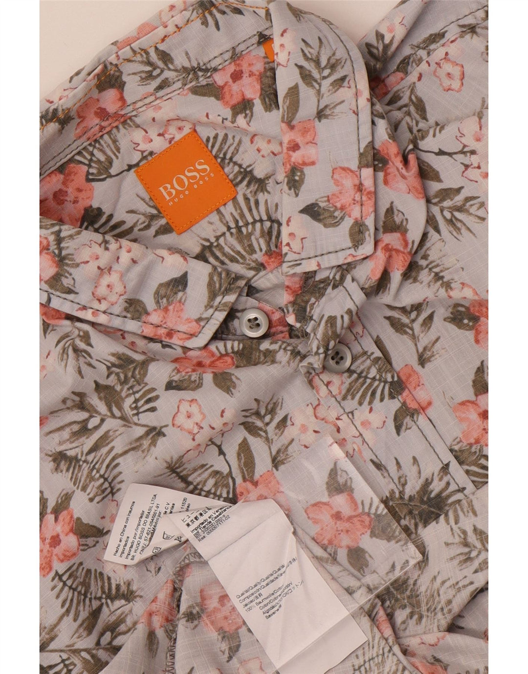 Hugo Boss Chemise à manches courtes en coton floral bleu moyen