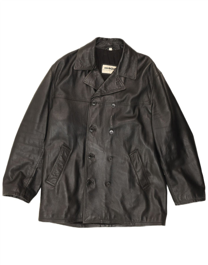 Conbipel Manteau en cuir double boutonnage pour homme Taille 52 Grand cuir noir