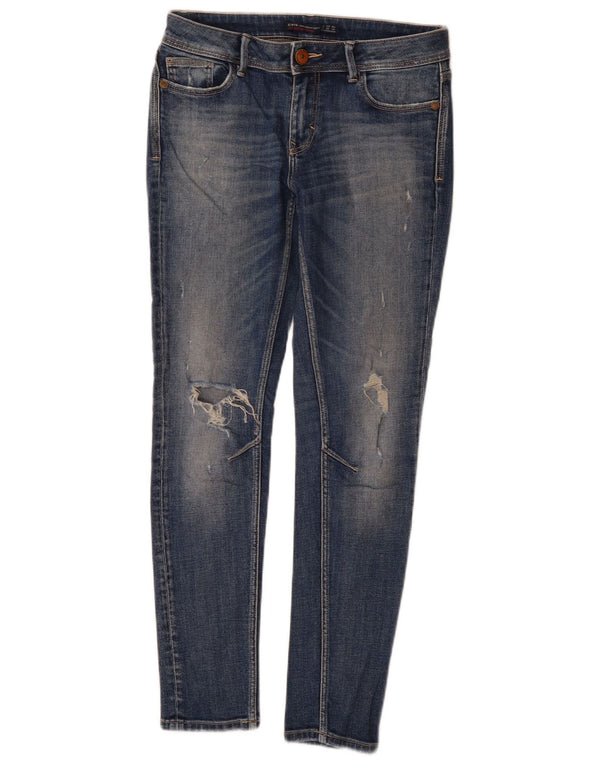 Zara Jean skinny vieilli pour femme EU 36 XS W26 L29 Bleu Coton