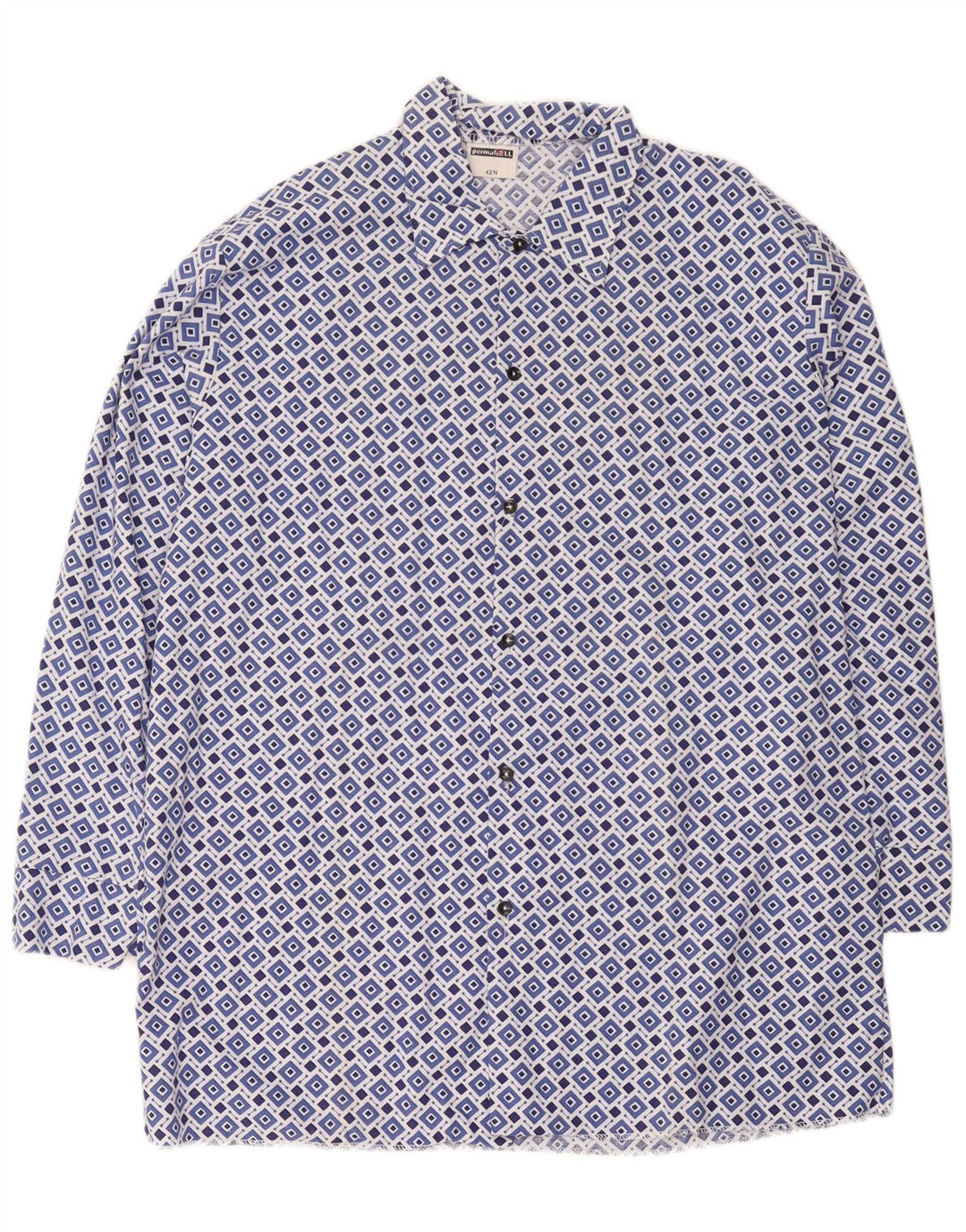 vintage Chemise Homme Taille 42 Grand Bleu Géométrique