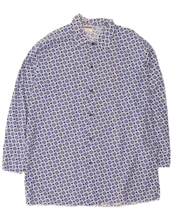 vintage Chemise Homme Taille 42 Grand Bleu Géométrique