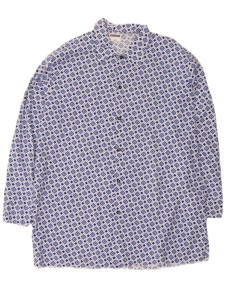 vintage Chemise Homme Taille 42 Grand Bleu Géométrique