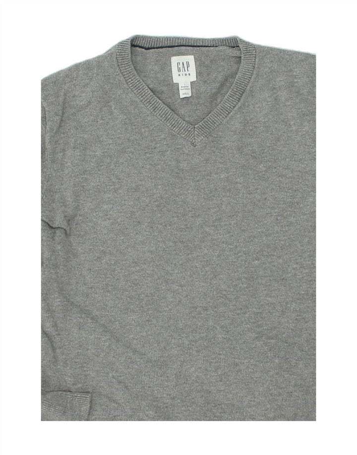 GAP Boys V-Neck Jumper Sweater 10-11 Years Large  Grey Cotton Vintage Gap and Second-Hand Gap from Messina Hembry 