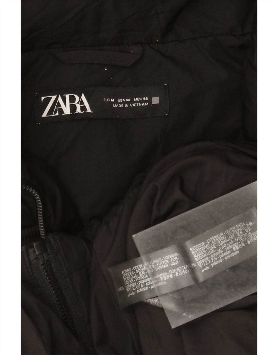 Zara Veste matelassée surdimensionnée à capuche pour femme UK 14 Polyester noir moyen