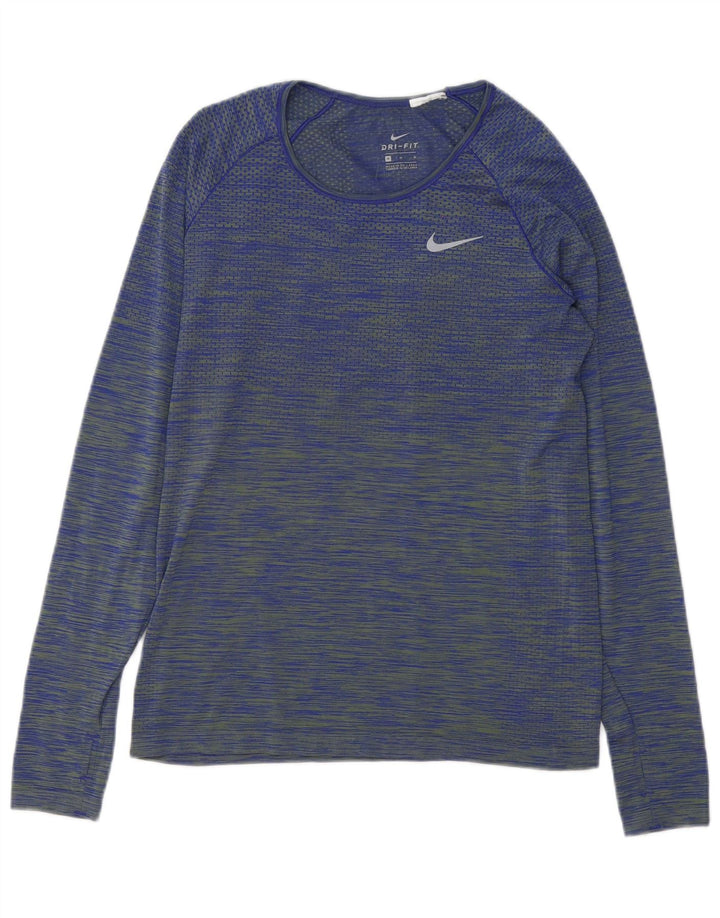 Nike Haut Dri Fit à manches longues pour femme UK 12 Bleu moyen rayé