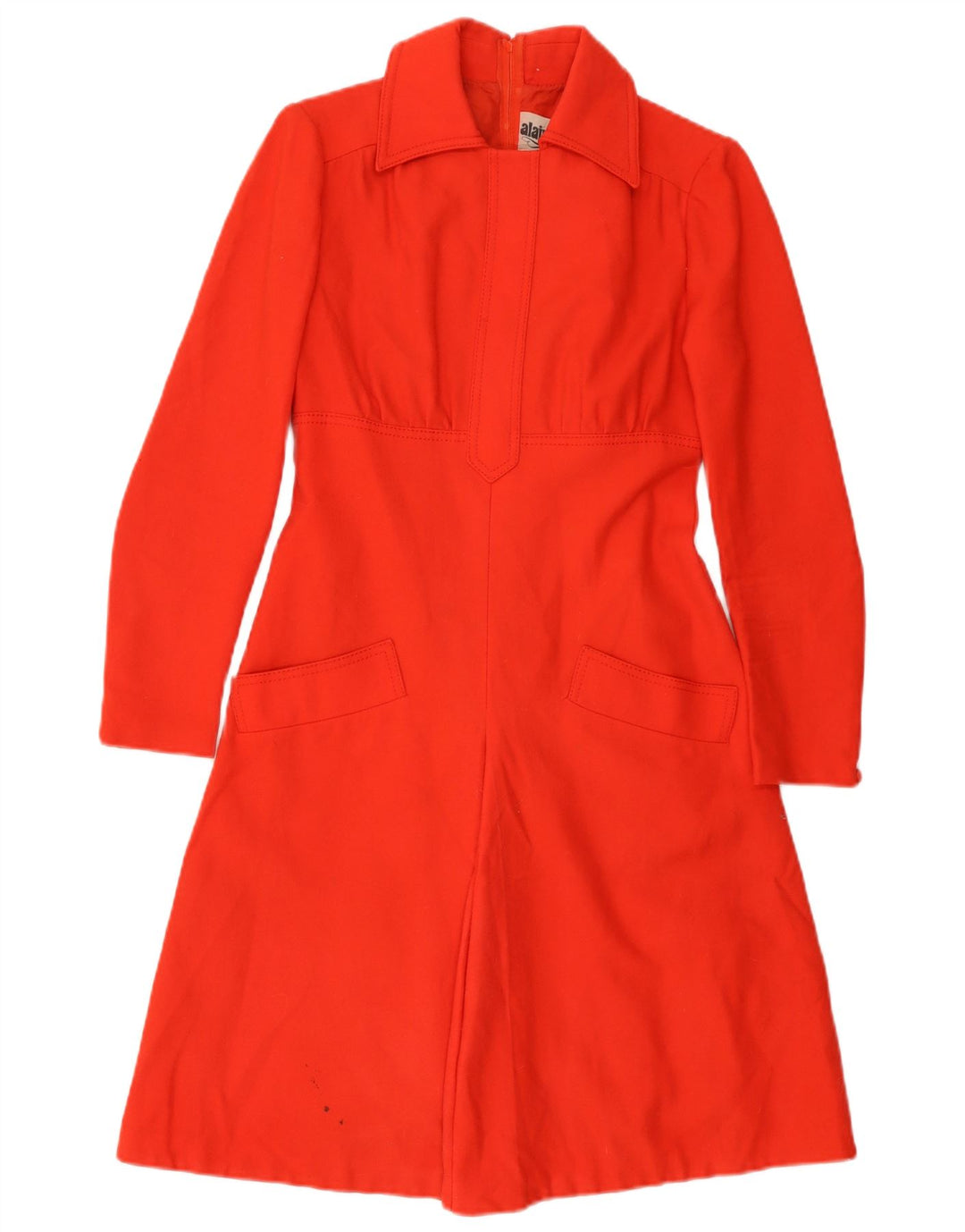 VINTAGE Robe trapèze à manches longues pour femmes EU 38 Laine neuve rouge moyen