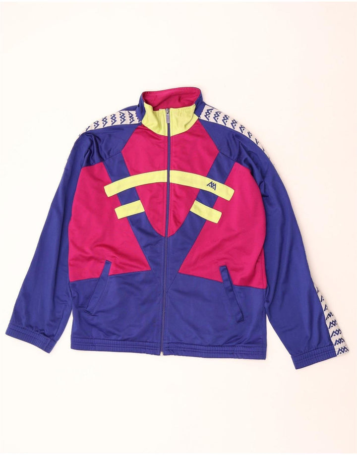 vintage Mens Graphic Survêtement Top Veste Grand Bleu Colorblock Polyester