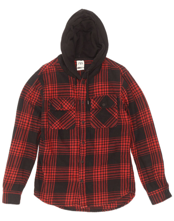 Zara Mens Lumberjack Relaxed Fit Flannel Shirt Medium Red Plaid Cotton