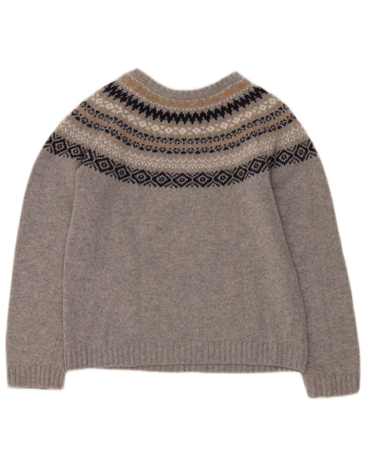 vintage Womens Boat Neck Jumper Pull UK 12 Moyen Gris Fair Isle Wool
