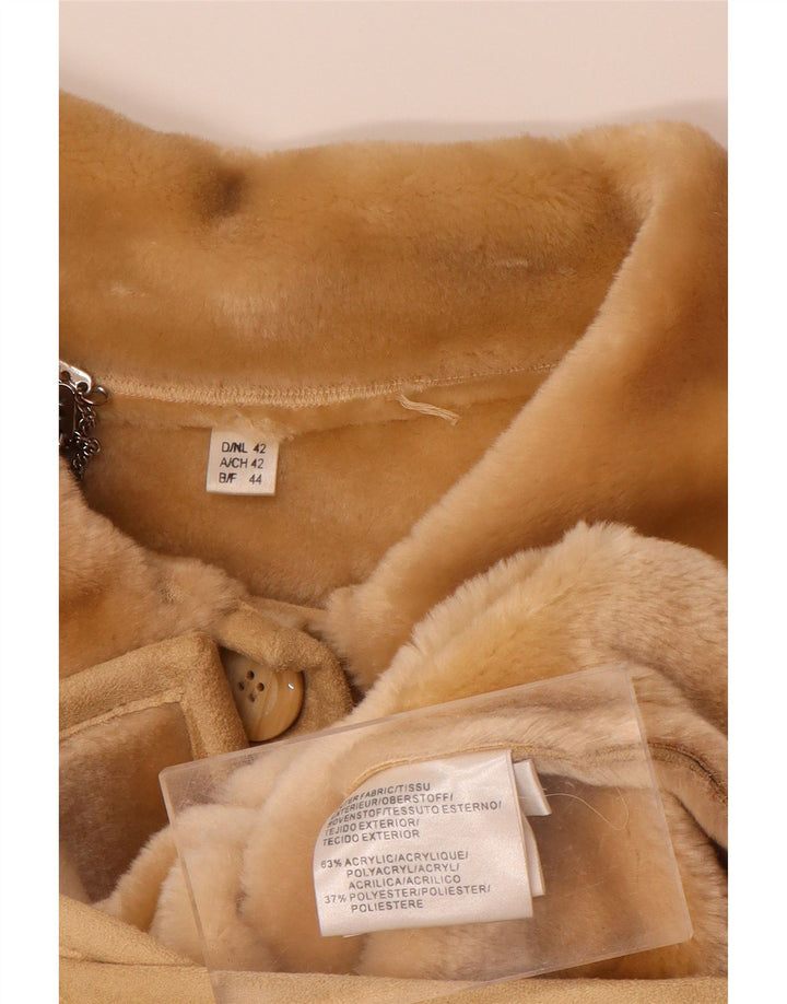 VINTAGE Veste Sherpa Femme EU 44 XL Acrylique Beige