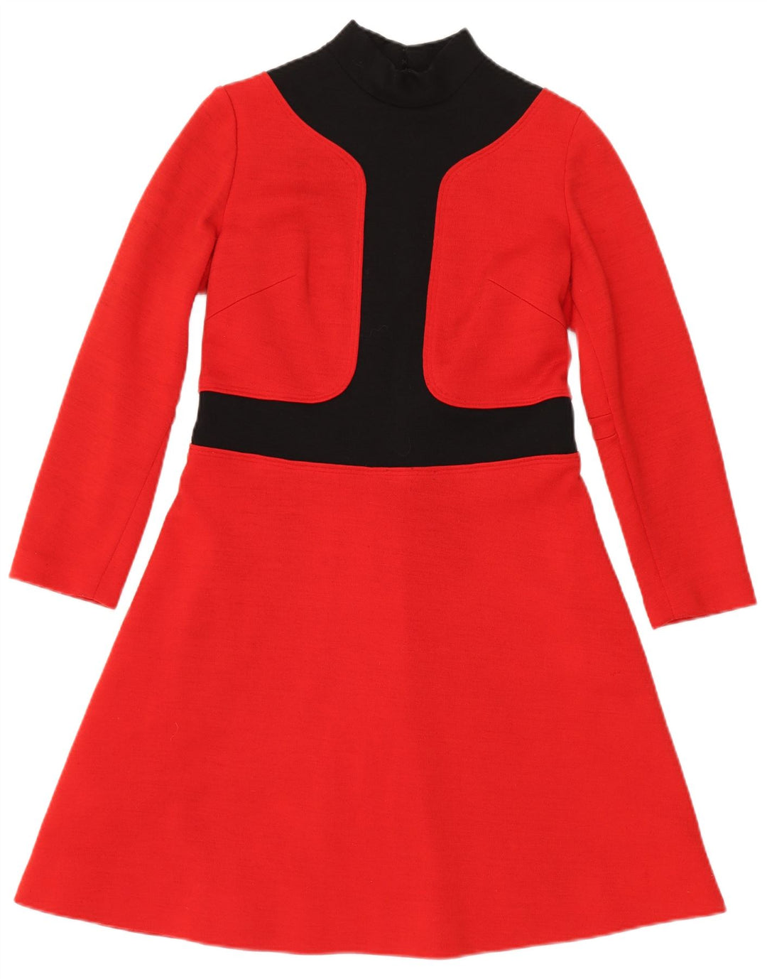VINTAGE Robe trapèze à manches longues pour femmes UK 12 Colorblock rouge moyen