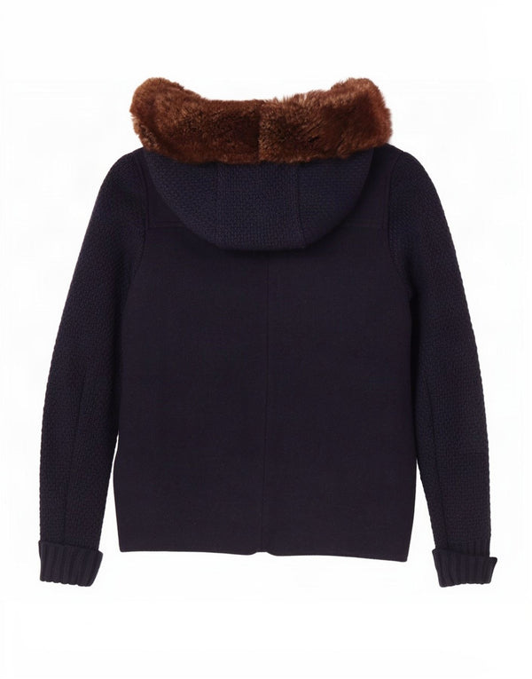 Massimo Dutti Veste de sport à capuche pour femme UK 10 Petite laine bleu marine