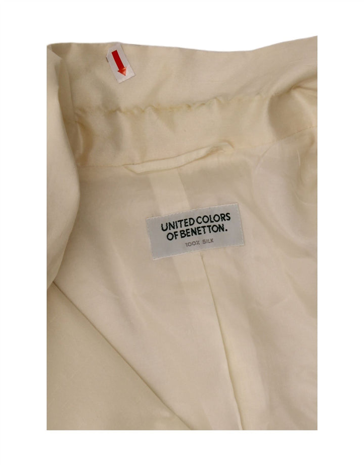BENETTON Womens 2 Button Blazer Jacket IT 44 Medium Off White Silk Vintage Benetton and Second-Hand Benetton from Messina Hembry 