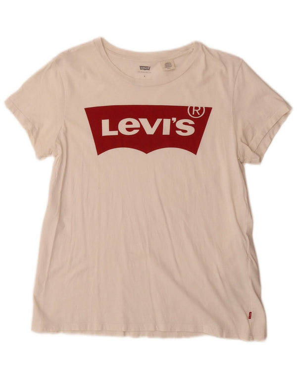 Levi's T-Shirt Graphique Femme UK 10 Petit Blanc Coton