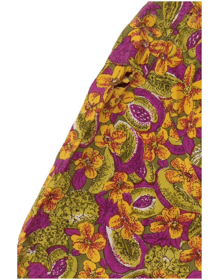 Chemise à manches courtes vintage pour homme en viscose florale multicolore moyenne