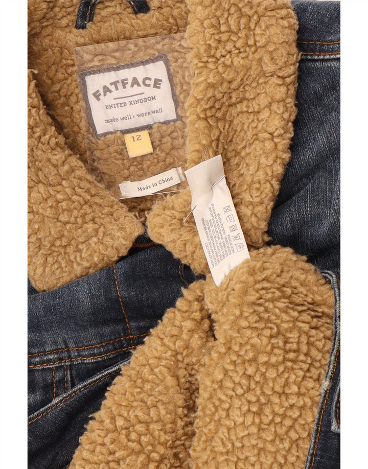 FAT FACE Veste en jean Sherpa pour femme UK 12 Bleu moyen Coton