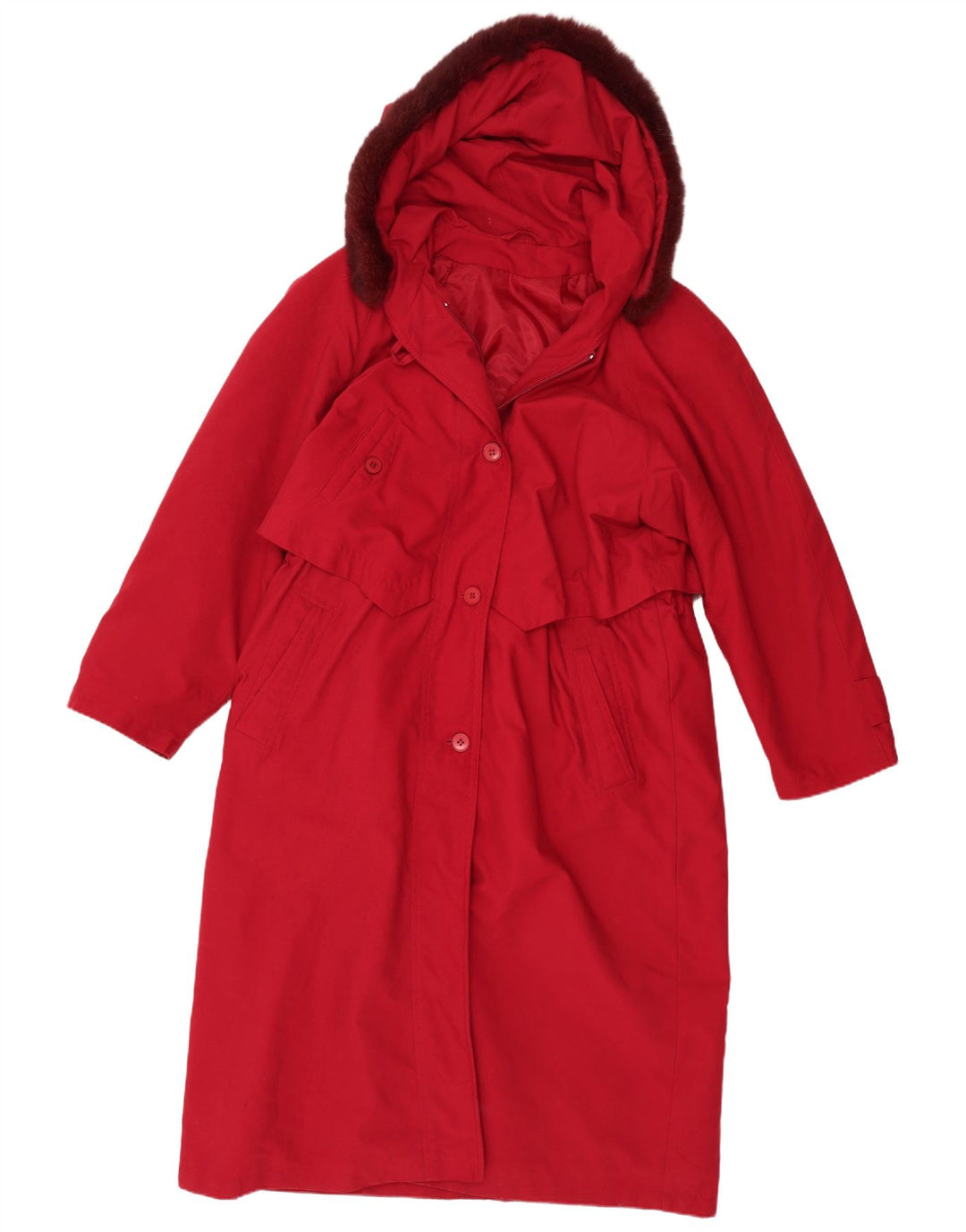 vintage Femme Trench à capuche Coat UK 14 Grand Polyester Rouge