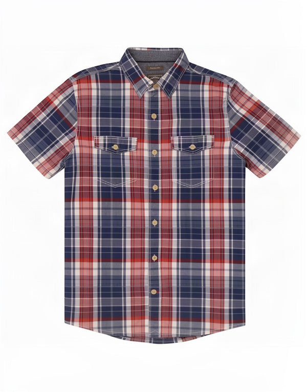 Fat Face Chemise classique à manches courtes pour homme en coton à carreaux bleu moyen
