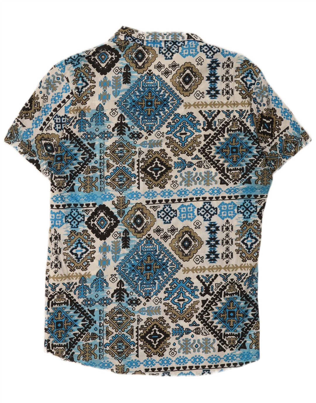 vintage Chemise à manches courtes pour hommes Grande rayonne Ikat bleue