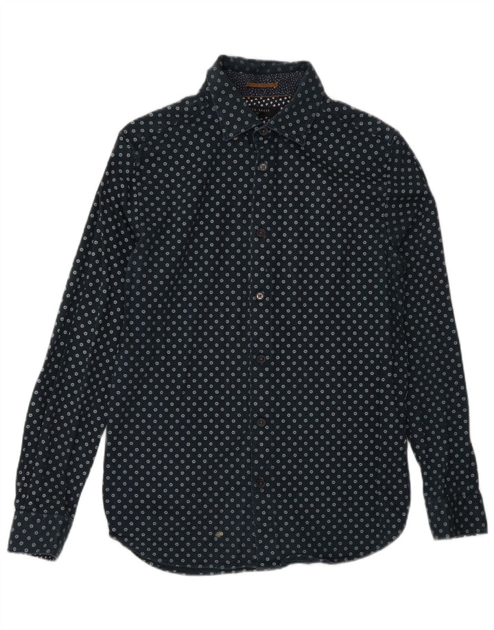 Ted Baker Chemise Homme Taille 3 Coton Floral Bleu Marine Moyen