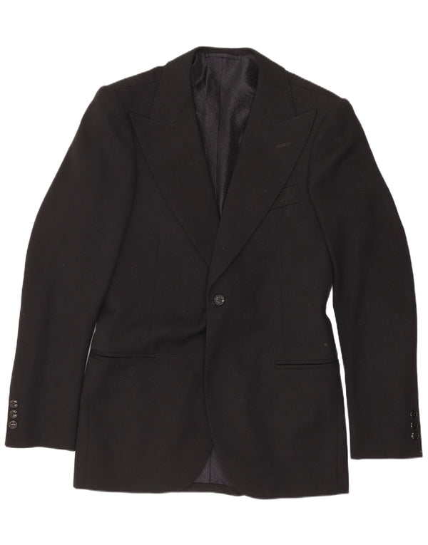 vintage Homme 1 Bouton Blazer Veste UK 36 Petit Noir Classique