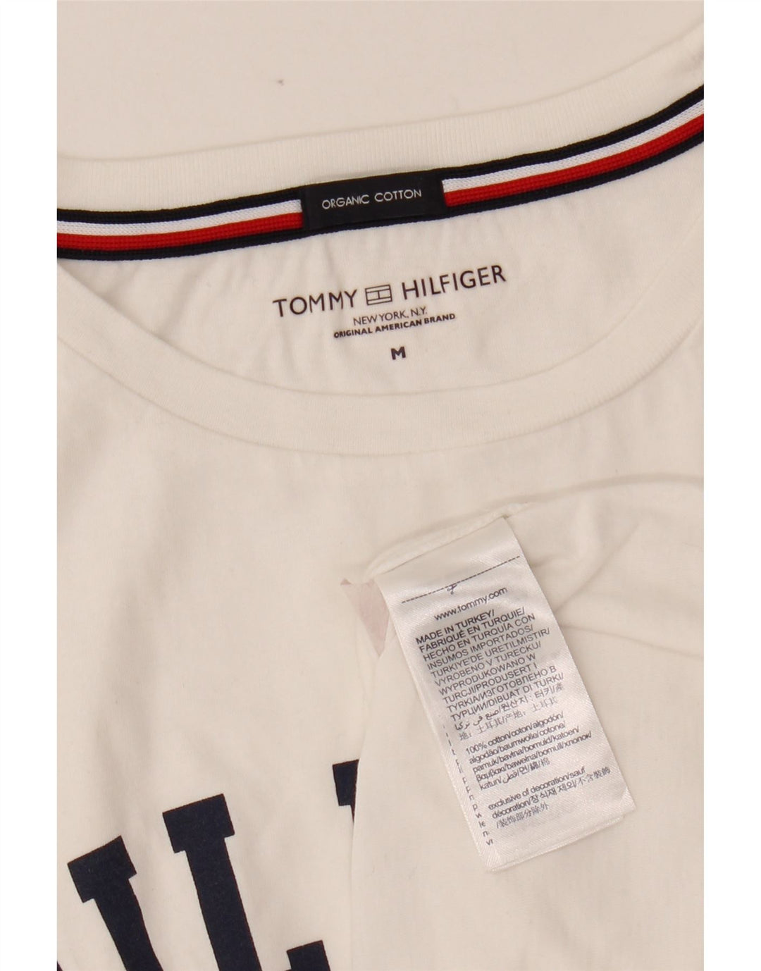 TOMMY HILFIGER T-shirt graphique pour femme UK 14 Coton blanc moyen