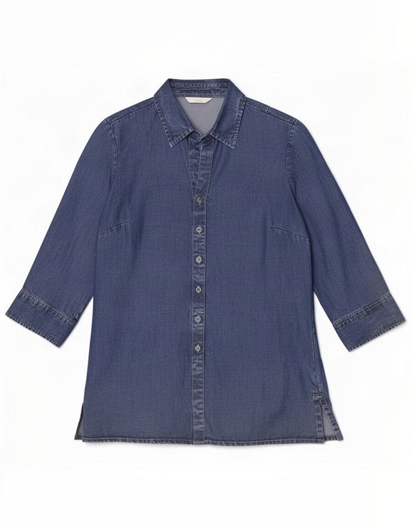 Marks & Spencer Chemise en jean à manches 3/4 pour femme UK 12 Bleu moyen Lyocell