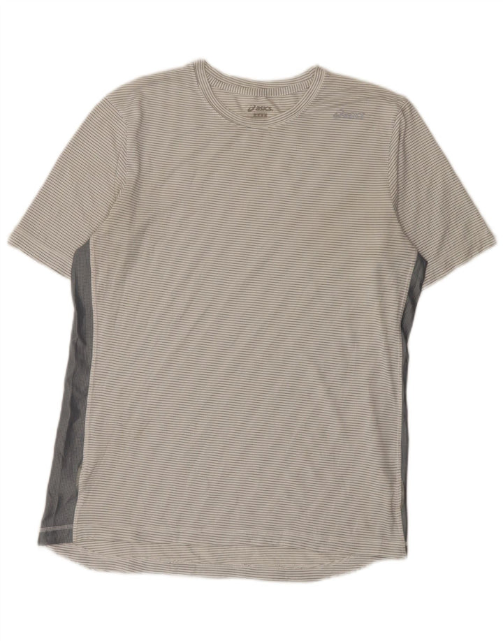 Asics T-shirt pour homme en polyester à fines rayures blanches moyennes