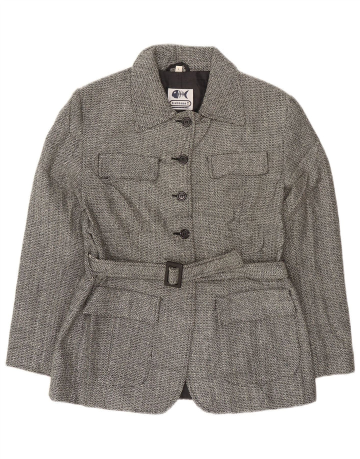 Fishbone Manteau Femme UK 14 Grand Acrylique Noir à Chevrons